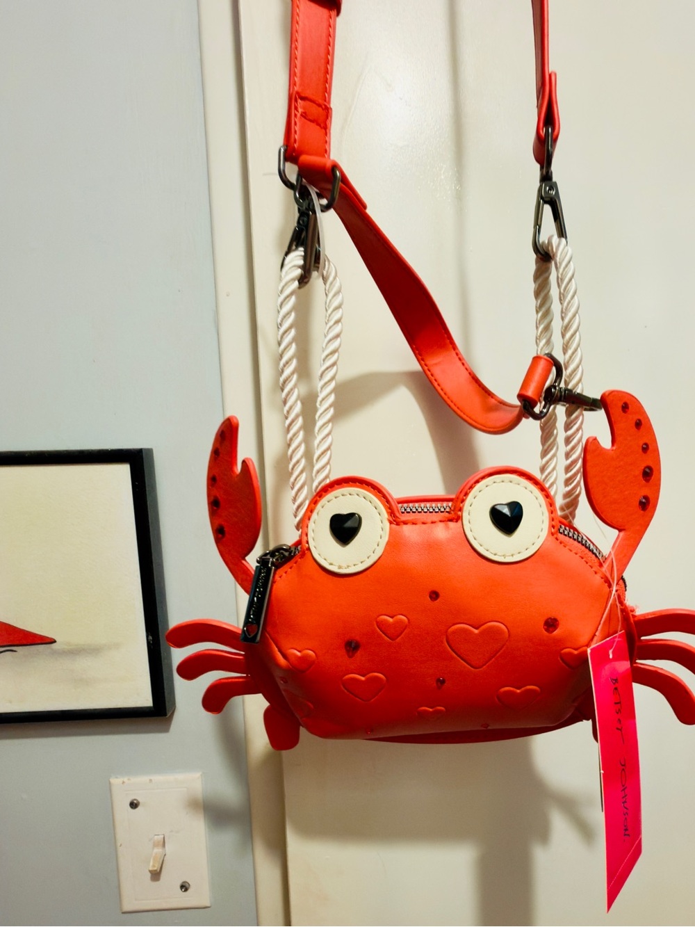 Betsey Johnson Red Crab Crossbody Bag with Rope Strap - Picture 2 of 13